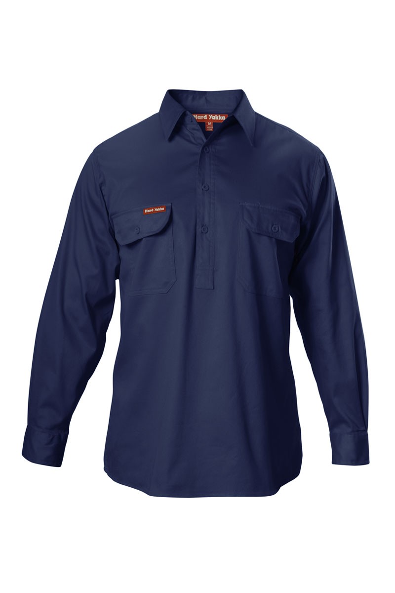 Hard Yakka Cotton Drill Closed Front Work Shirt Long Sleeve